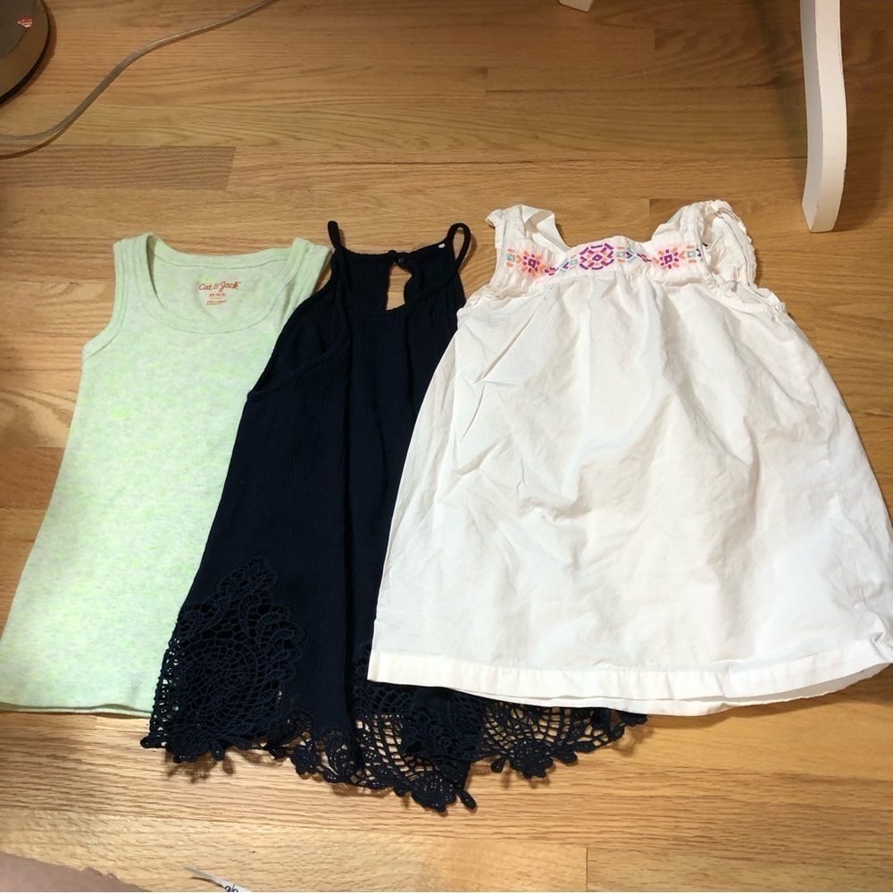 5T Girls Top Bundle Carters White Embroidered Blouse Cat & Jack Green Tank